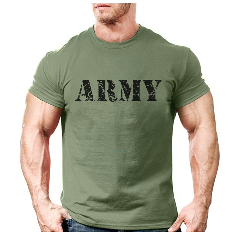 

2020 Fashion ARMY Letter Logo Printed T-shirt Men' Casual Solid Color Exercise Sportswear Tshirt Trendy Male Streetwear T shirt, Army green