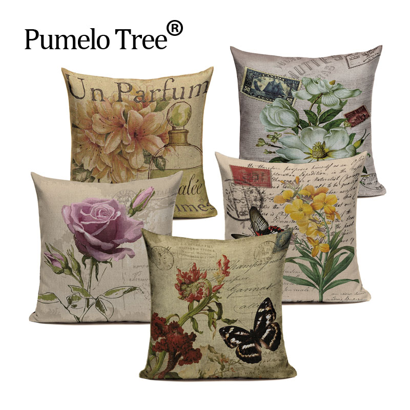 

Home Decorative Cushions Retro Sunflower Flower Lavender Linen Cushion Cover Pillow Case For Chair Custom High Quality Pillows, 2281