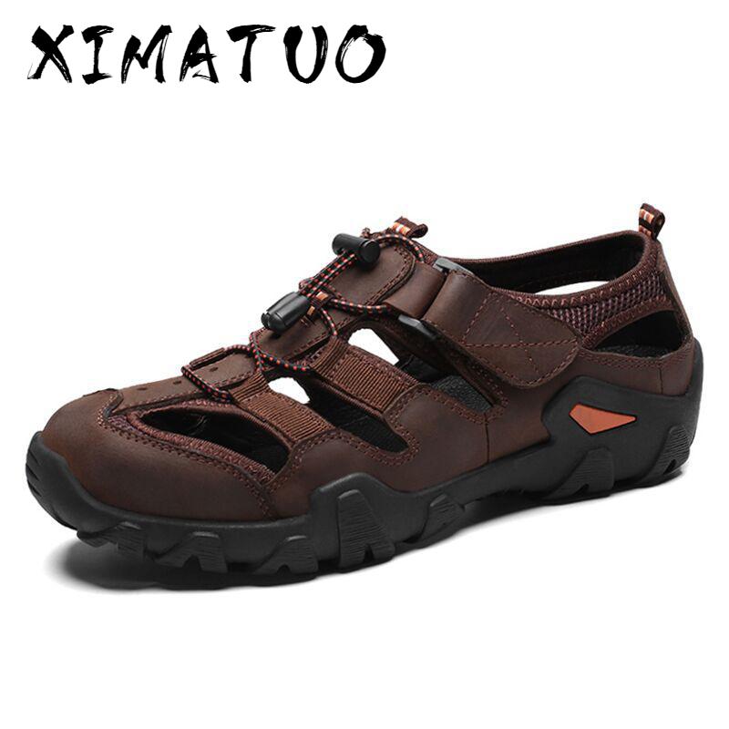 

Casual Soft Sandals Genuine Leather Men Shoes Summer New Large Size 38-48 Man Sandals Fashion Men Slippers, Coffee
