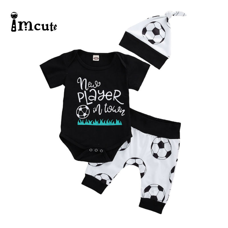

Imcute 0-24M 2pcs Newborn Baby Boys Clothes Set Kid Print Letter Play Bodysuits Short Sleeve Tops Pants Set, As pic