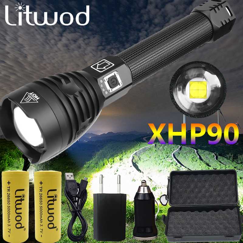 

Most Powerful XHP90 LED XLamp Zoom Torch XHP70.2 USB Rechargeable Tactical Light 18650 or 26650 Camping Hunting Lamp
