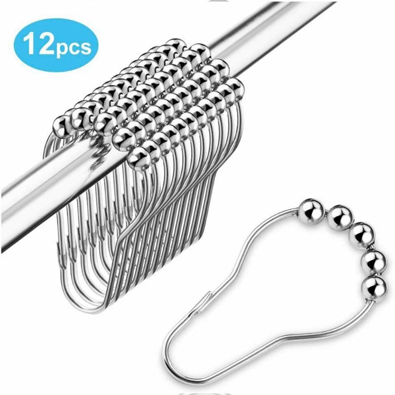 

12pcs Stainless Steel Shower Curtain Hook Rings Hooks For Shower Rods Bathroom Five Beads Curtain Ring