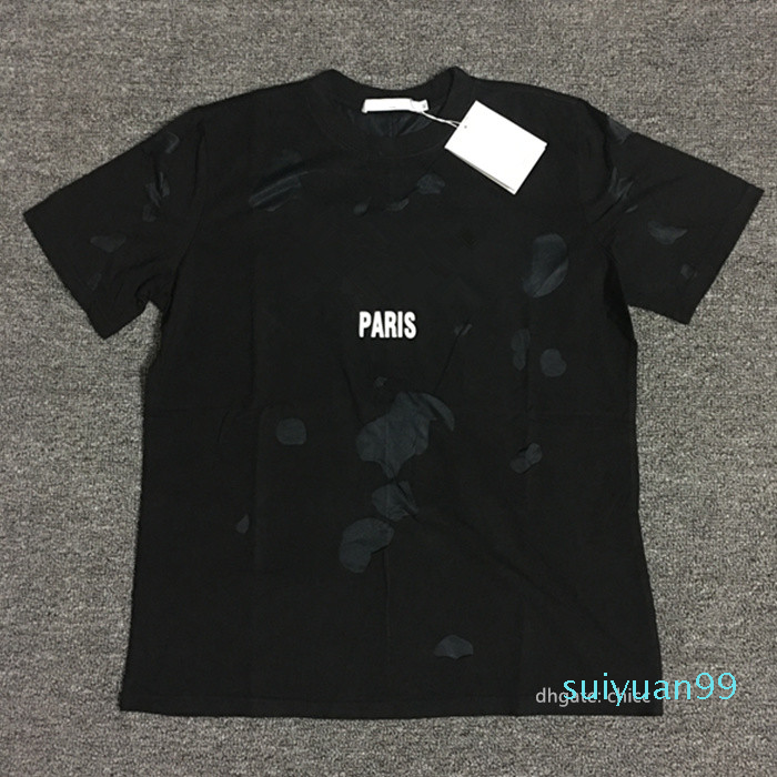 

Fashion-20ss Men T Shirts Europe Paris Fashion Big Broken Hole Man Clothes Women Men Clothing Cotton Print Letter Short Sleeve T-shirt CHICC, White