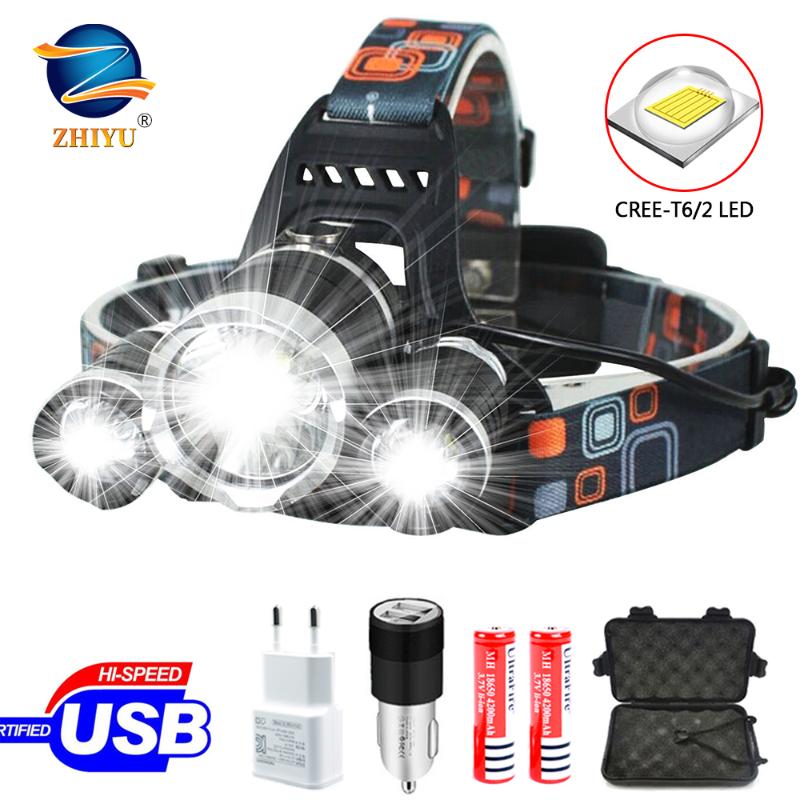 

ZHIYUN USB Rechargeable Headlamp XM-L T6 3 Led Headlight light Lantern zoomable waterproof headLamp Use 18650 battery