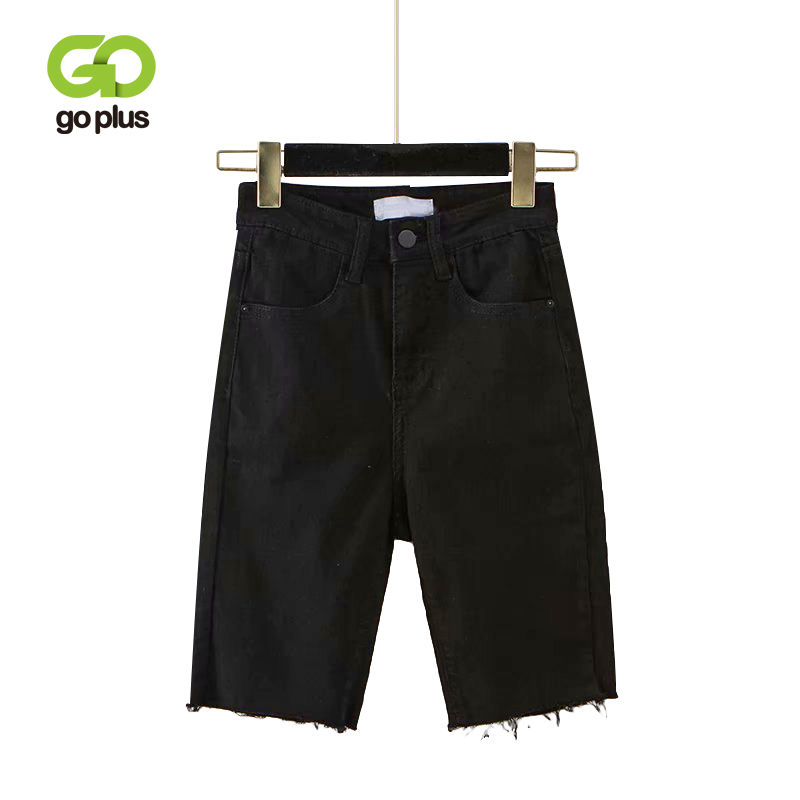 

GOPLUS High Waist Jeans Plus Size Knee Length Skinny Denim Summer Mom Women's Tassel Black Jeans 2020 Short Fringe C8965