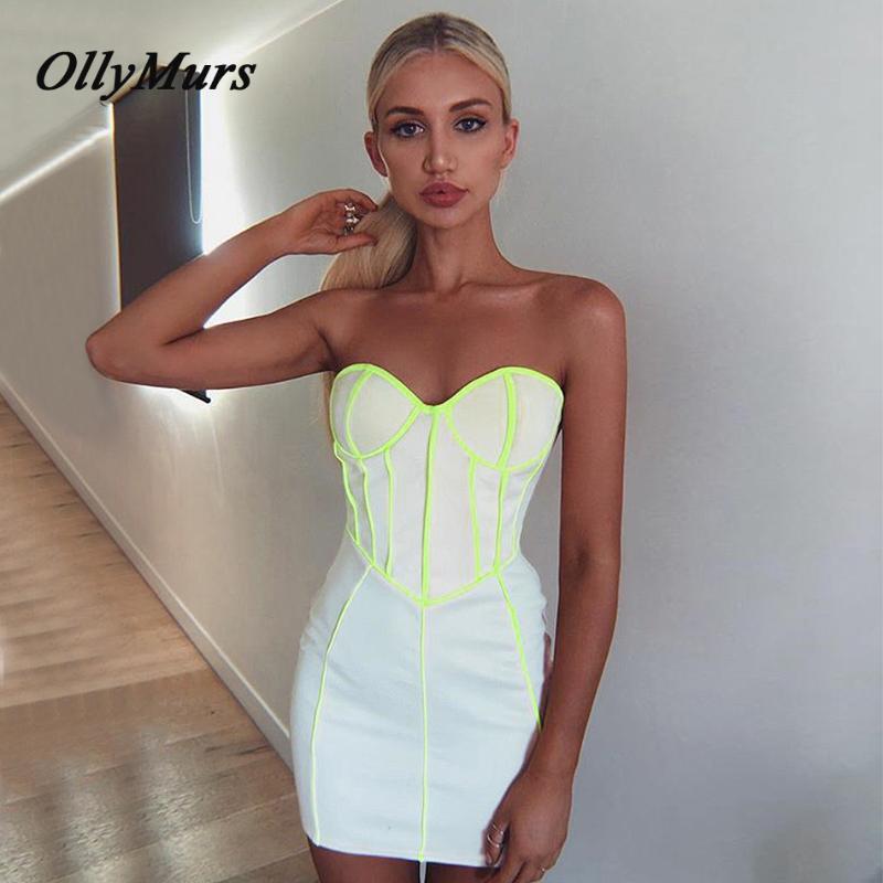 

OllyMurs 2020 New Summer Sexy Bodycon Women Dress Vestidos Sleeveless Strapless Mini Bandage Dress Club Evening Party Dresses, As photo