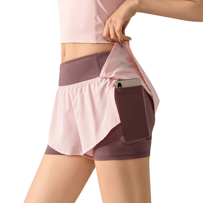 

Women 2 In 1 Running Shorts Elastic Waist Running Tight Yoga Short Woman Sports Short Pink Gym Fitness Shorts Sportswear, Color 9