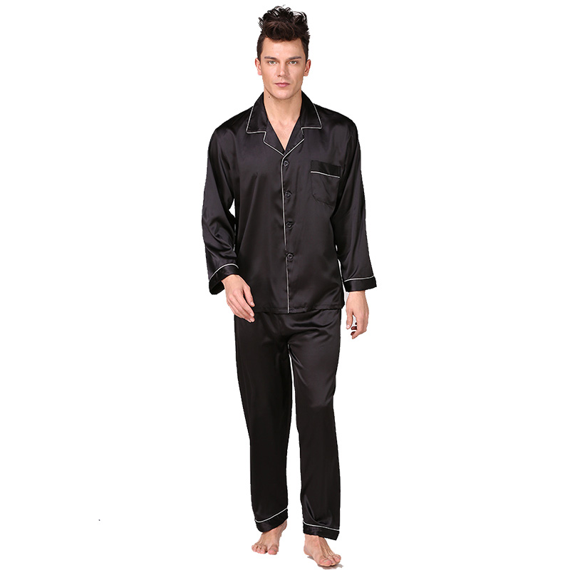 

Men's Black Silk Pajamas Plus Size V-neck Long Sleeve Sleepwear Spring Autumn Sleep Pants Soft Breathable Nightgown Male Clothes, Red