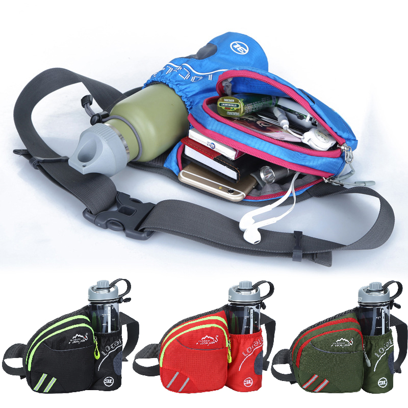 

Running bag outdoor sports fitness belt jogging riding belt camping fishing waist bag large capacity kettle mobile phone, A kettle
