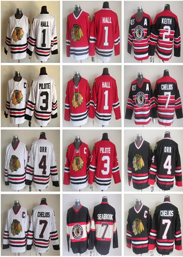 

Chicago Blackhawks jersey 75Th 1 Hall Pilote 2 Duncan Keith 4 Orr 7 Esposito Seabrook Chelios 3 Pierre Pilote men Hockey Jerseys, #7 chelios black