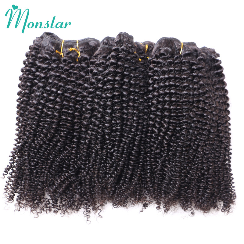 

Monstar Unprocessed Human Hair Weave Remy Peruvian Hair 1/3/4 Bundles Afro Kinky Curly Hair Bundles 10 - 26 Inch Free Shipping, Black