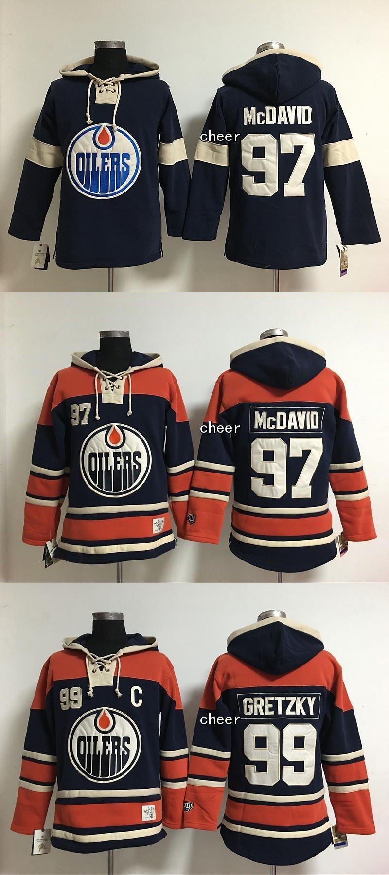 

2016 Custom Wholesale Mens Women Youth Edmonton Oilers Custom 97 mcdavid 99 gretzky orange/blue Hoodies Hockey Jerseys Sweatshirts, Black;red