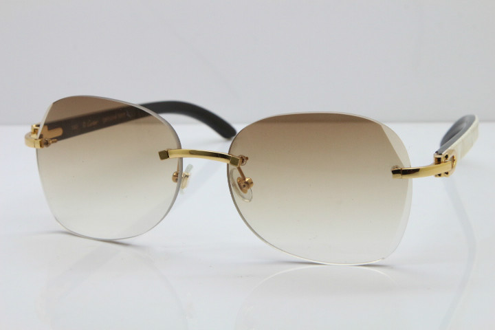 

2020 New 3524012 Rimless Genuine Black Mix White Buffalo Horn Sunglasses Unisex Limited edition Good Quality Glasses Lens thickness of the, White;black