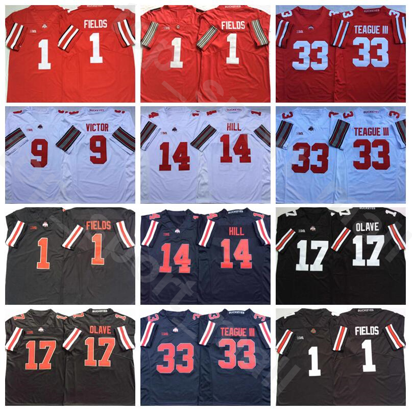 

Ohio State Buckeyes College Football 17 Chris Olave Jersey University 14 KJ Hill 1 Justin Fields 9 Binjimen Victor 33 Master Teague III, 1 white