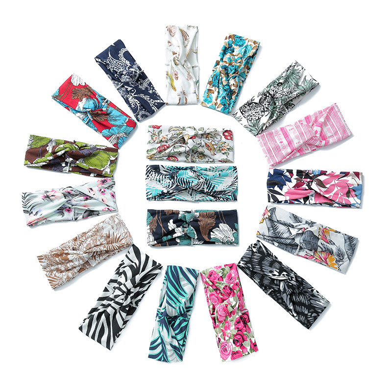 

New Women Girl Elastic Yoga Headbands Flower Printed Dot Plaid Knot Cross Outdoor Sport Hairband Fitness Headwear Hair Accessories