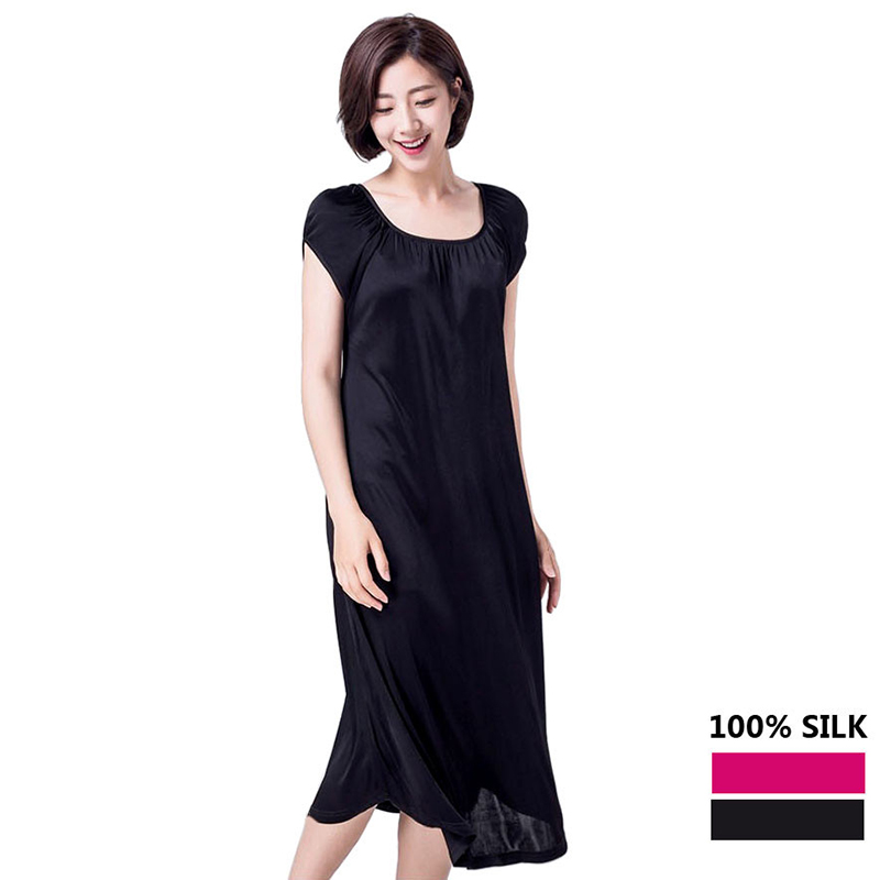 

Nighties for women 100% Real Silk sleeping dress long nightgown nighty for ladies loose plus size home wear Summer, Black