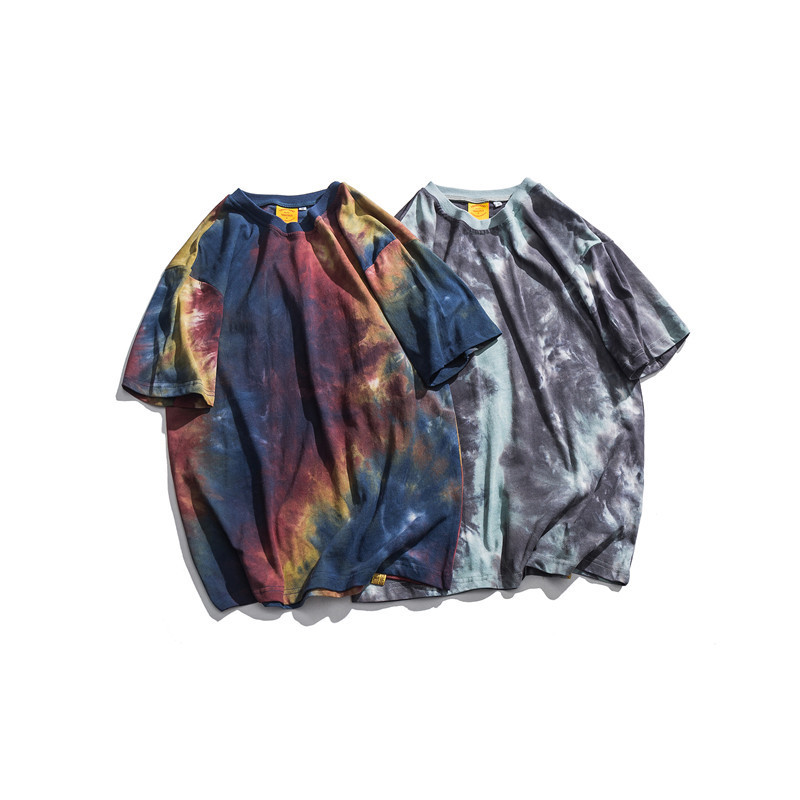 

NEW Japanese Tie Dye Vintage Short Sleeve Tshirts Men Harajuku Hip Hop Casual Streetwear Tees 2020 Male T Shirts Top Tees, As picture