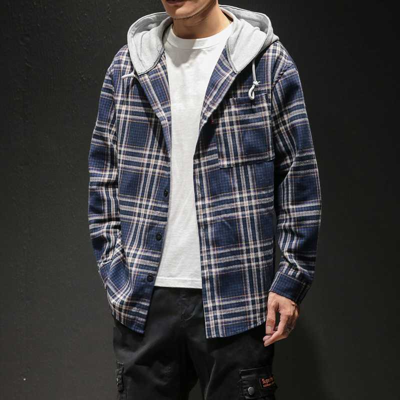 

New Arrival Long Sleeve Men Plaid Spring Loose Hoodie Coat Fashion Casual Shirts Plus Size M L  2XL 3XL 4XL 5XL