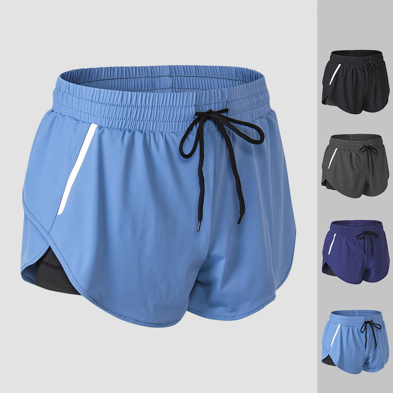 

Women Sports Shorts Yoga Shorts Short Deportivo Mujer Night Running Reflective Quick-Drying Fake Two-Piece Fitness Pants, Black