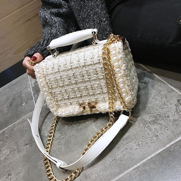 

wholesale women handbag sweet ladies plaid chain bag winter woolen fabric womens shoulder bags elegant atmosphere fashions fashion handbags