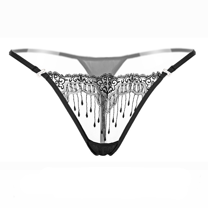 

Hot Sale G-String Embroidery Sexy Women Underwear Transparent Sexy Panties Thong Seamless Panty Female Underpants T-back, Black