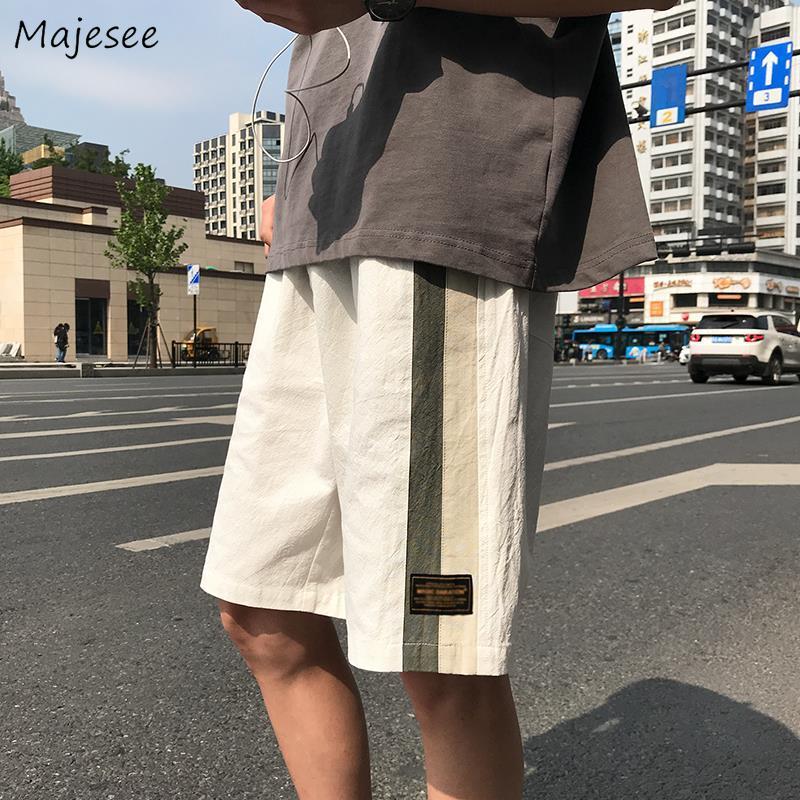 

Men Casual Shorts Patchwork Drawstring Korean Style Panelled Chic Loose Male Students Breathable Beach-shorts Simple All-match, Beige