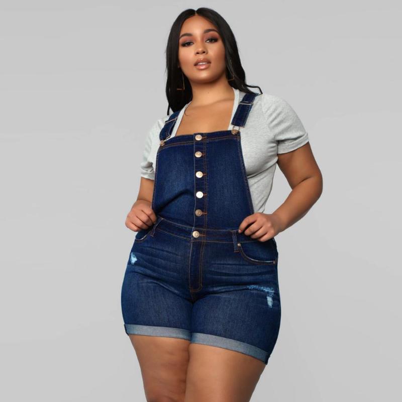 

Jeans Women Denim Pants Summer High Waist Plus Size Pocket Denim Jeans Stretch Button Short Jumpsuit vaqueros mujer #2J19#N, Blue
