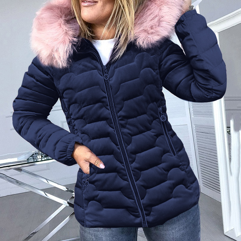 

Big Fur Winter Jacket Women Velvet Coat Warm Cotton Padded Parkas Female Jacket Plus Size  Woman Fashion Basic Snow Outerwear, No fur pink
