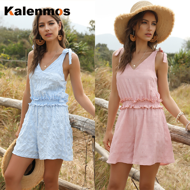 

Summer Sexy Sleeveless Jumpsuits Solid Casual Backless Overalls Women Spaghetti Strap Bodysuit Plus Size Long Romper Ropa Mujer, Sky blue