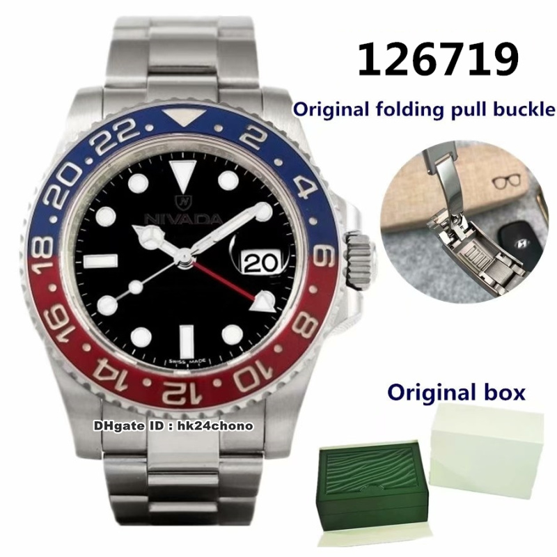 

4 Style Best 126719 Pepsi GMT Date 40mm Automatic Mens Watch Ceramic Bezel Sapphire Black Dial Dial Stainless Steel Strap Gents Watches