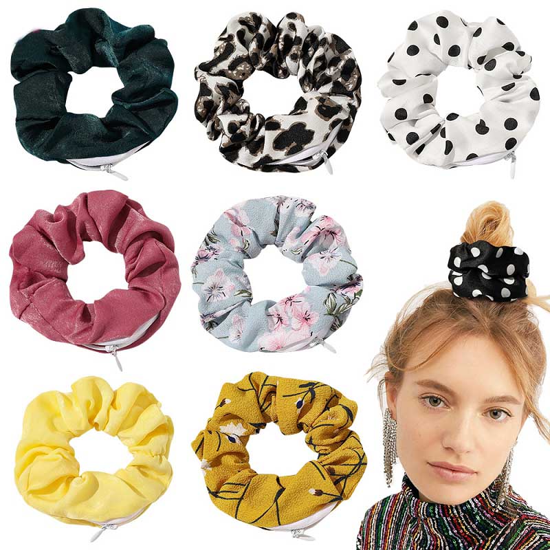 

73 Color PU zipper colour headband Large intestine Hair Ties Ropes Elastic Velvet hair band Girls Ponytail Pocket Zipper Scrunchies M2386, Randomly send