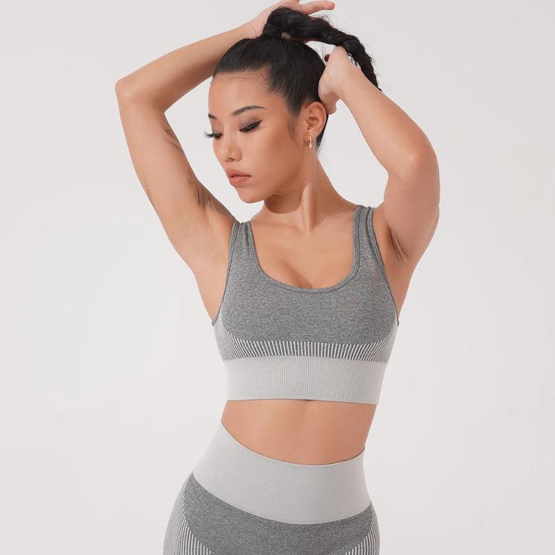 

Fitness Sports Bra with Pad High Impact Gym Workout Seamless Crop Top Open Back Activewear Breathable Summer Running Bra Female, Dark grey