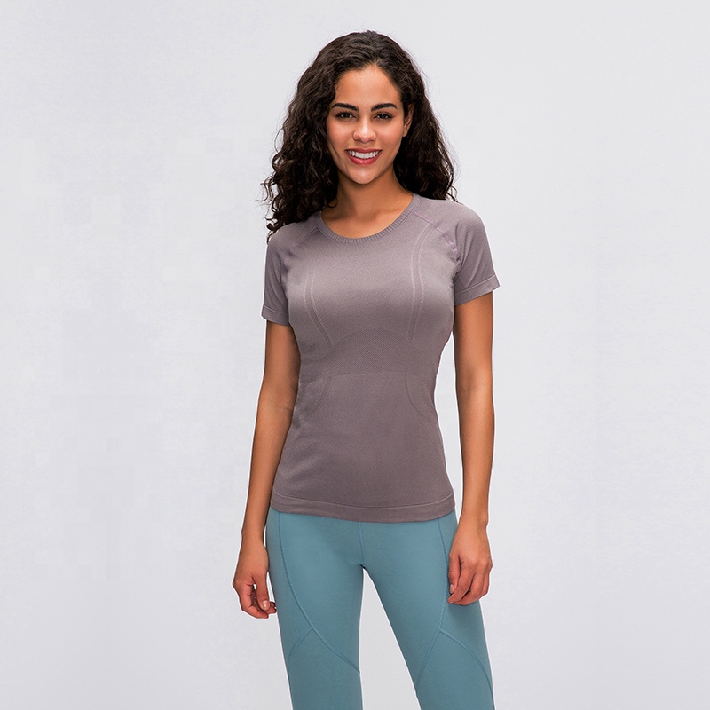 

Lulu Style Short Sleeves Women Fitness Body Fit Gym Singlets T Shirts, Gray