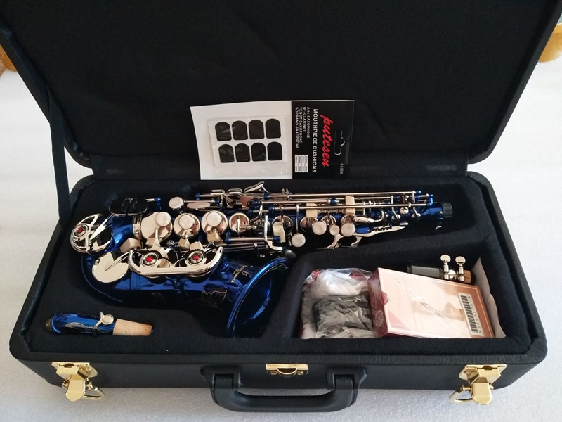 New Best quality YANAGISAWA S-991 Sky Blue Silver key Curved Soprano Saxophone Musical Instruments with Mouthpiece-image-562991938