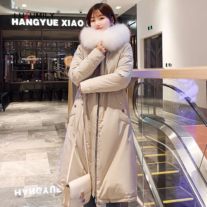 

Lusumily 2020 New Winter Women Long Parka Two Side Wear Warm Hooded Snow Coat Female Long Jacket Female Plus Size Windbreaker, Beige