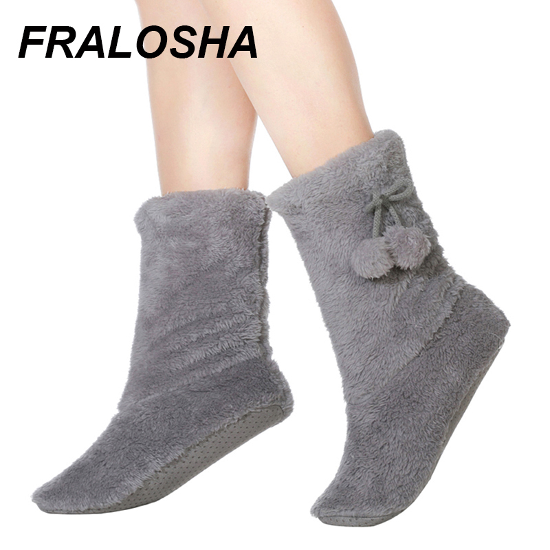 

FRALOSHA Winter Ladies Thick Plush Slippers Indoor Floor Shoes Ladies New Solid Color Non-slip Soft Bottom Cotton Slippers, Ivory