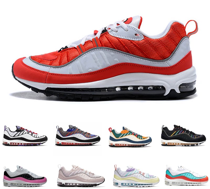 

sell 98 Men Women Running shoes Gundam Gym Red Barely White 98s Triple Black Oil Grey Team outdoor shoe trainers sports sneakers 36-45, Shoes boxes