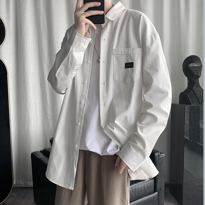 

Plus Size Unisex Shirt Men 100% Cotton Loose Men's Shirts Long Sleeve Front Pocket All Match Casual Blouse Men Clothing 5XL-M, Black