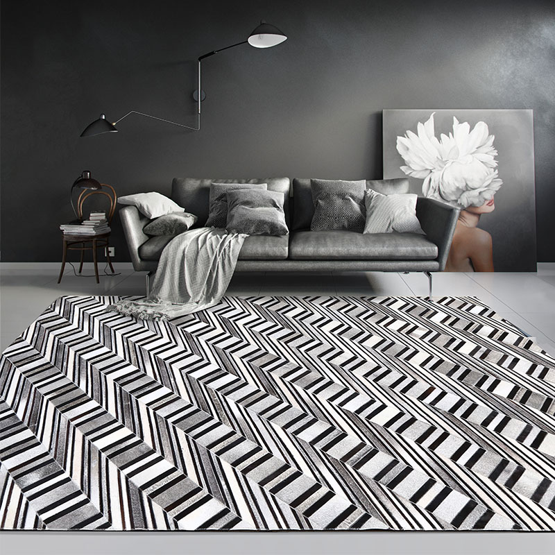 

American style luxury cowhide skin handmade patchwork rug , natural gray fur carpet for living room decoration villa rug, As picture