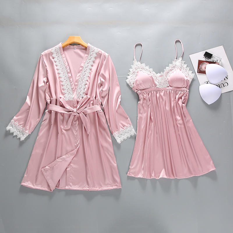 

Pink Bridesmaid Robes Lace Negligee Lingerie Mini Dress Bathrobe Nightgowns Satin Women Sleepwear Sets Night Dress Nightwear, Blue
