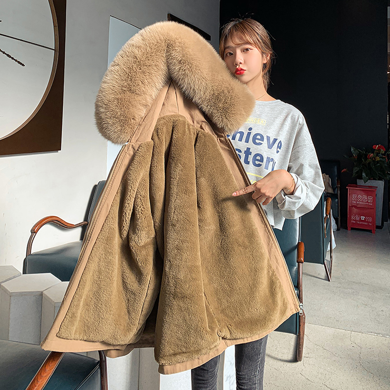 

2020 Parka Winter Women Jacket Fur collar Hooded Winter Warm Thick Short Parka Coat outwear Jacket, Beige