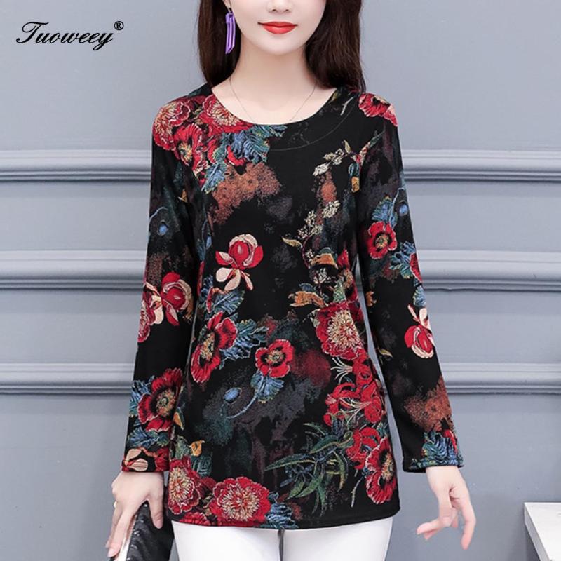 

5XL plus size women Tops long sleeve women's spring blouses 2020 print women floral femme womens tops and blouses, Mangrove