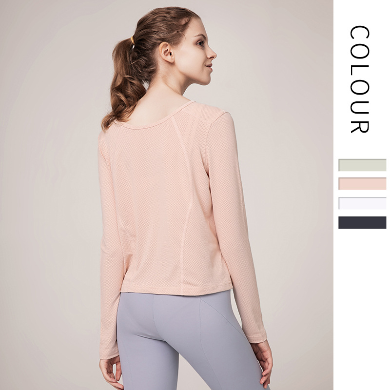 

New Autumn Solid Beautiful Back Yoga Shirts Women' New Long Sleeve Fast Dry Sports Running Gym Women' Fitness Tops, Pink