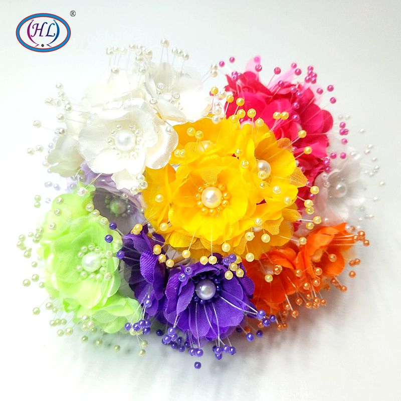 

HL 6pcs/lot With Beads Artificial Flower Bouquet Wedding Decoration Brand Flowers DIY Crafts, Orange