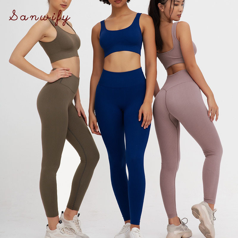 

2 Piece Yoga Set Women Workout Clothes Fitness Seamless High Waist Sport Leggings+sports Bra Sports Suits Gym Clothing Athletic, Brown