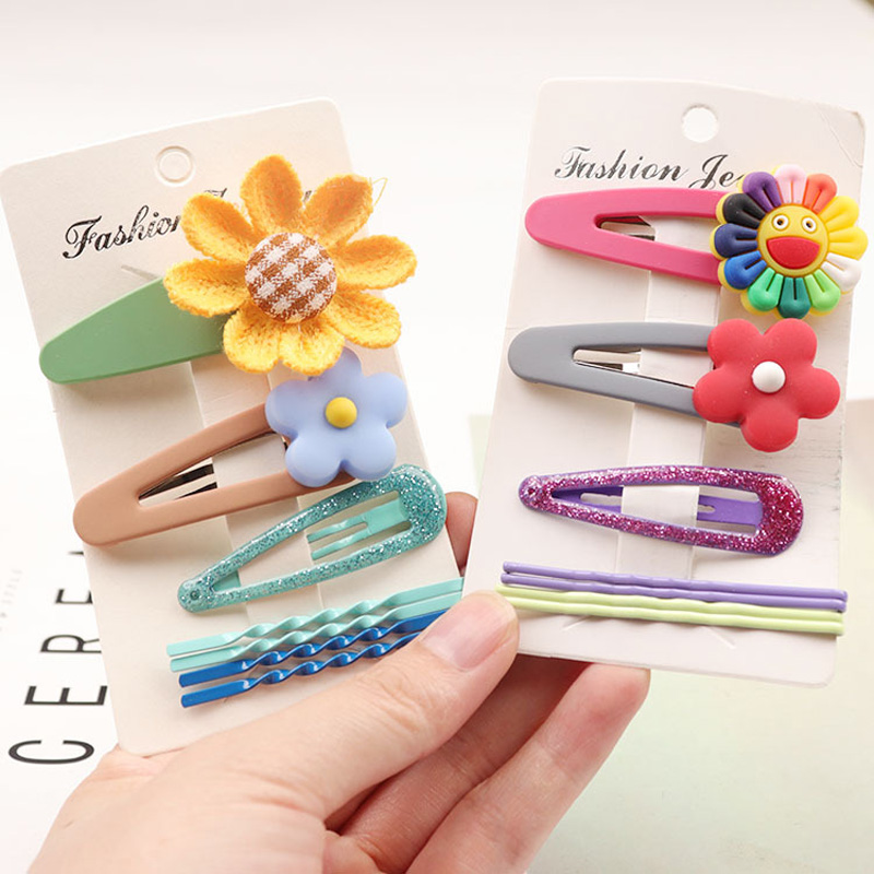 

4pc/set Cute Children Candy Color BB clip Bangs clip Sun flower Soft Pottery Flower Hairclip For Girl Hair Accessories
