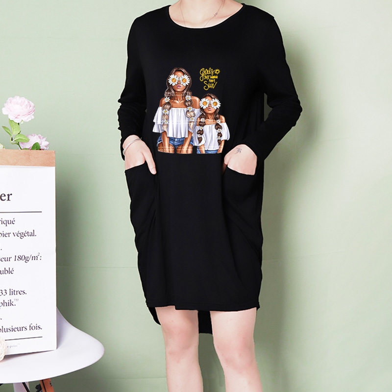 

Designer Women' DIY Dresses Summer Autumn Fashion Printed Casual Dress Women' Loose T-shirt Women Brief Skirt Asian Size -5XL A806, Black
