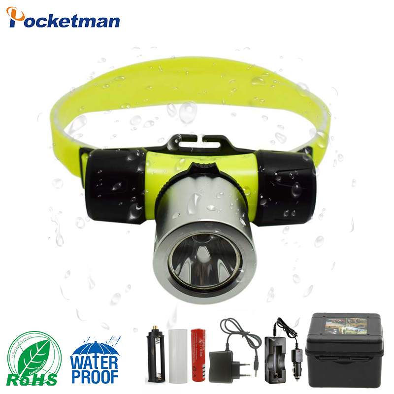 

Diving HeadLamp Headlight Super Bright 8000 Lumens 100m 18650 Battery Led Lithium Ion T6 Underwater Swimming Headlamp