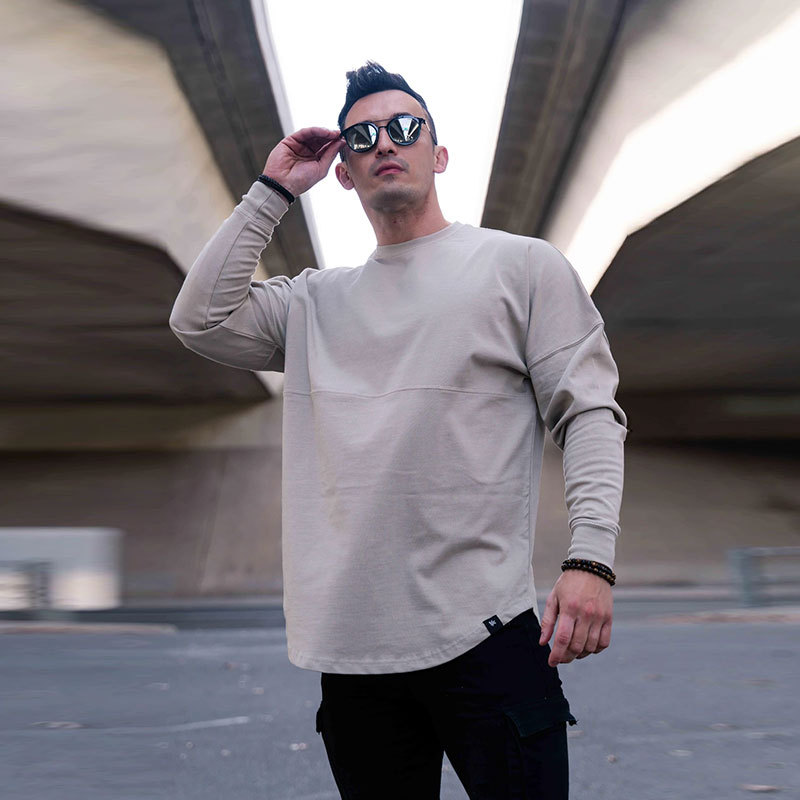 

Fitness T-shirt Men's Loose Sportswear Longsleeved Training Suit Plus Size Casual Round Neck Sweater Showing Muscles Gym Shirts