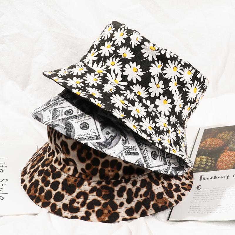 

Fashion Double-Sided Daisies Bucket Hat Reversible Foldable Bucket Hat Cow Print Fisherman Cap Summer Women Men Sunscreen, 02